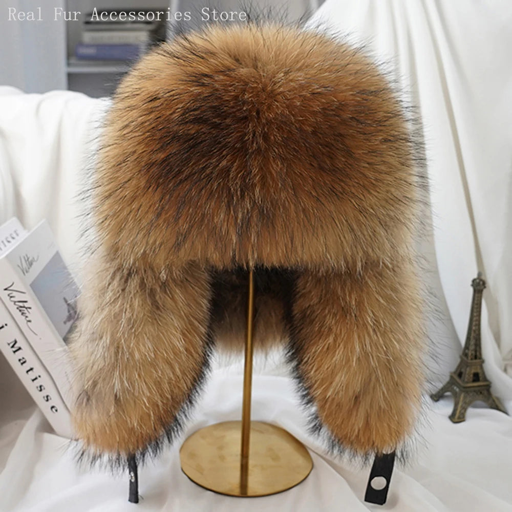 Men's Real Silver Fox Fur Bomber Hat