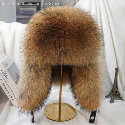 Men's Real Silver Fox Fur Bomber Hat