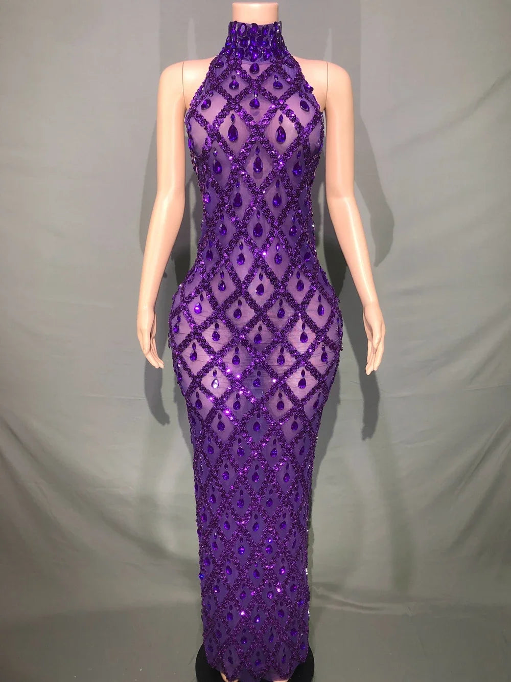 Sparkly Rhinestones Sleeveless Evening Dress for Women