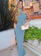 Hugcitar Halter Backless Ruched Bodycon Maxi Dress