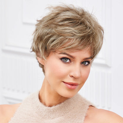 Light Blonde Mixed Off-White Pixie Cut Wig with Bangs