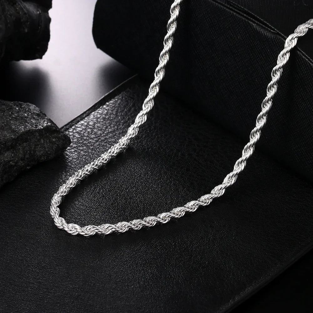 4MM Rope Chain 925 Sterling Silver Necklace Unisex