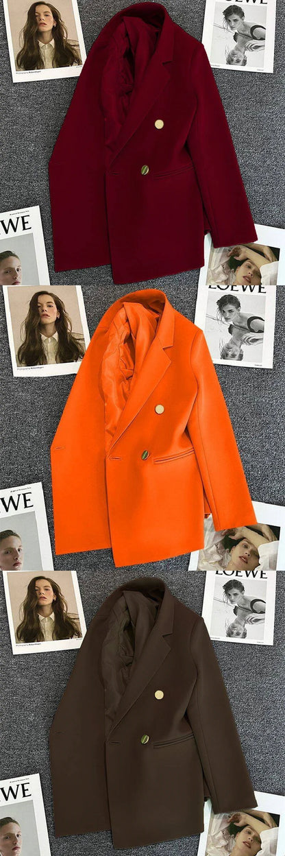 Women Double-Breasted Blazer Casual Suit Jacket