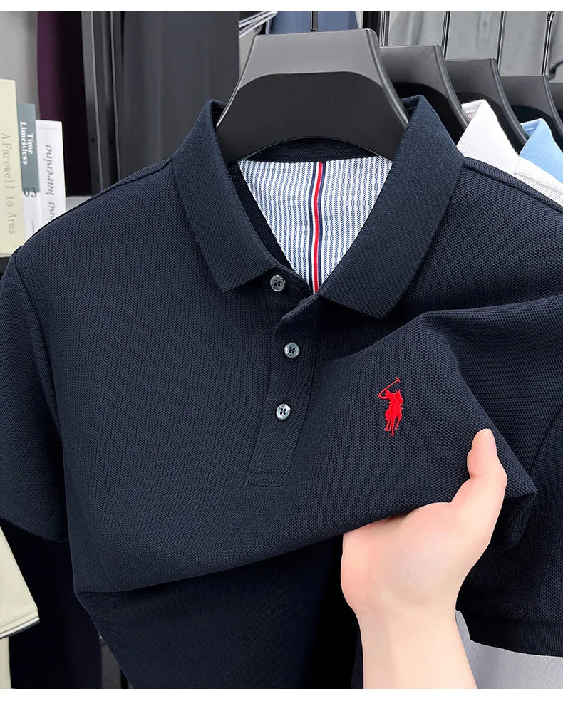 Men's Short Sleeve Cotton Polo Shirt with Embroidery