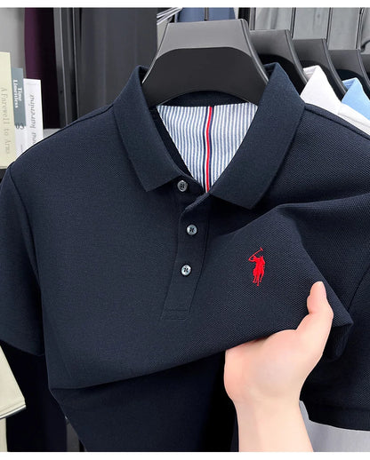 Men's Short Sleeve Cotton Polo Shirt with Embroidery