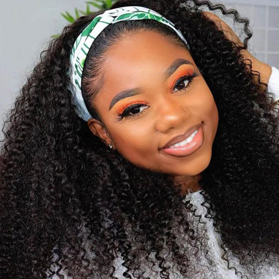 Kinky Curly Human Hair Headband Wig 250% Density
