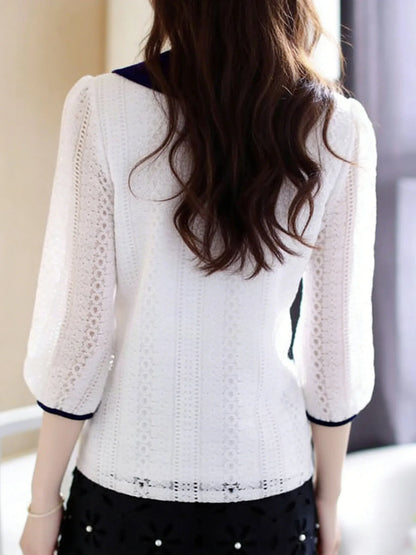 Lace Blouse with Peter Pan Collar for Women