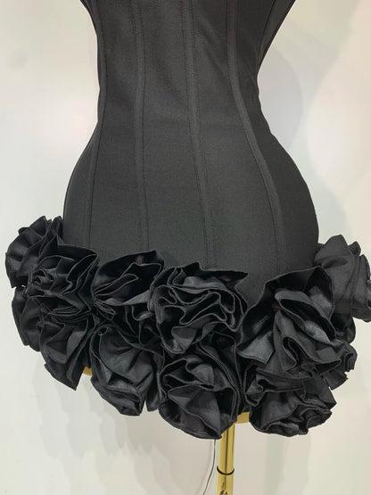 Women Strapless Backless Flower Embellished Mini Dress