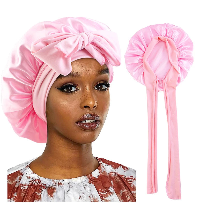 Satin Sleeping Cap for Women Solid Wide Band Nightcap