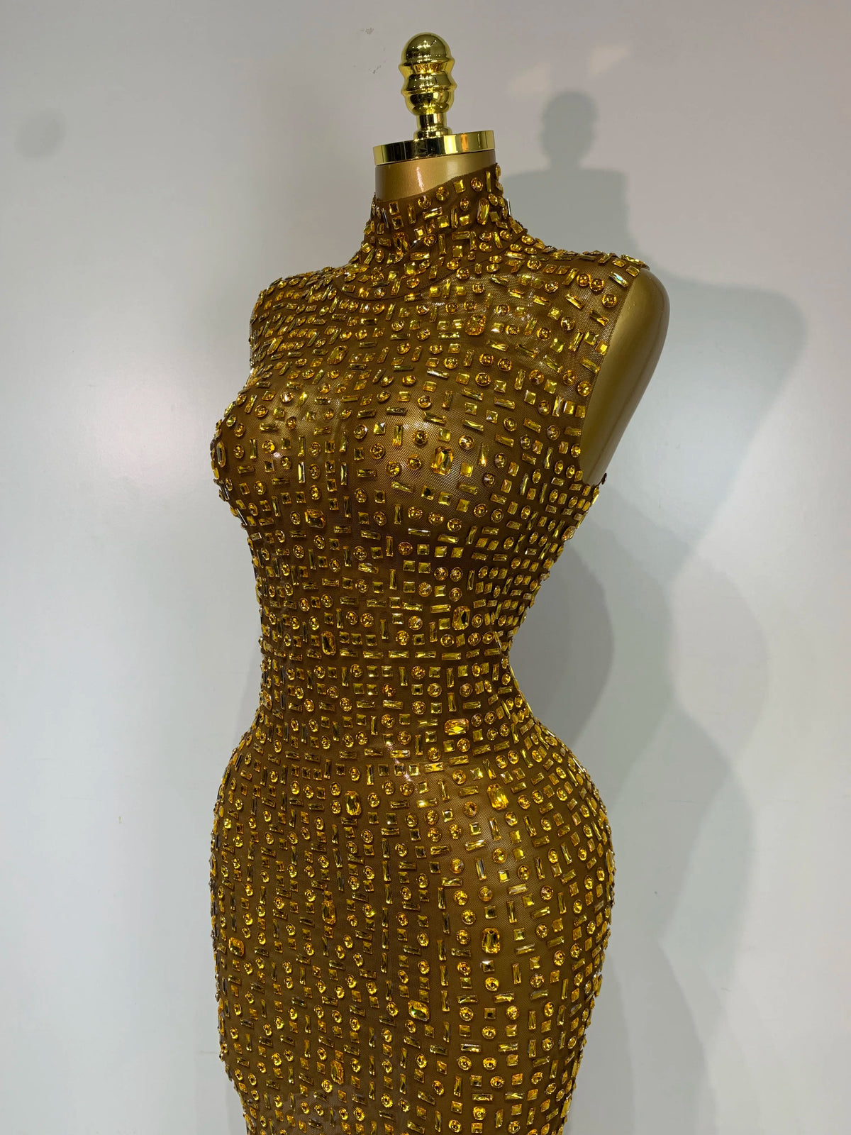 Gold Rhinestone Sleeveless Long Dress for Women