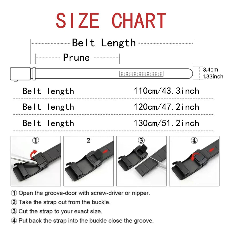 Men's Black PU Leather Automatic Buckle Belt 110cm 120cm 130cm