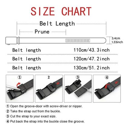 Men's Black PU Leather Automatic Buckle Belt 110cm 120cm 130cm