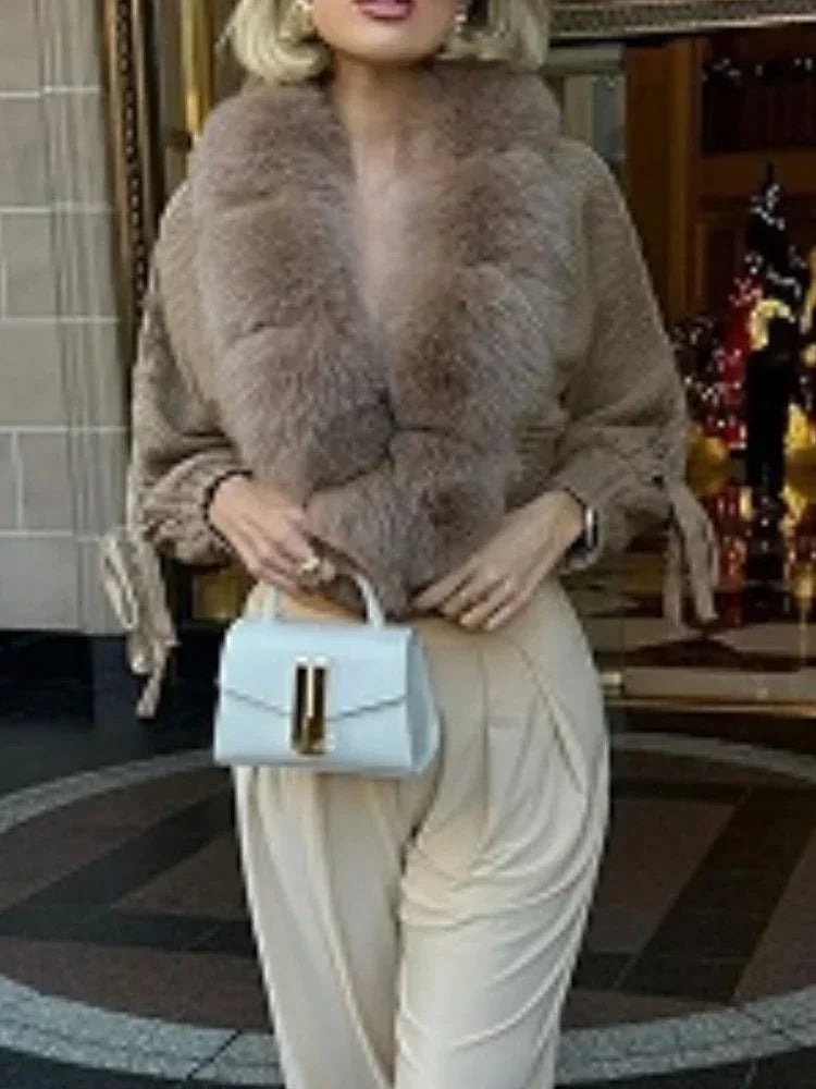Knitted Cardigan Coat for Women with Real Fox Fur