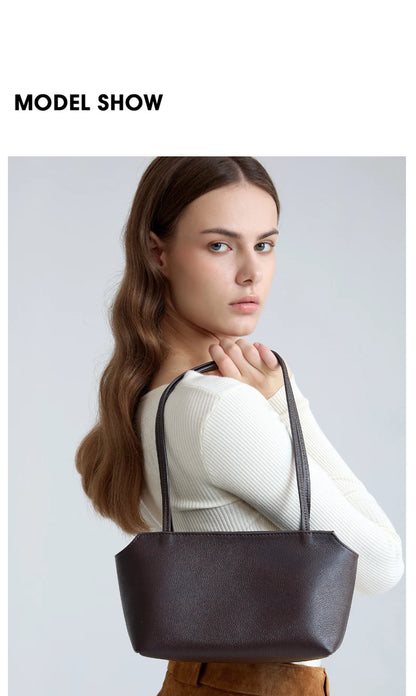 Genuine Cowhide Leather Mini Shoulder Tote Bag