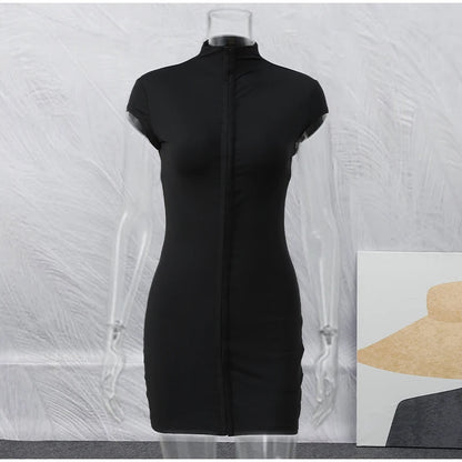 Kpop Black Hollow Out Mini Dress Women Elegant Turtleneck