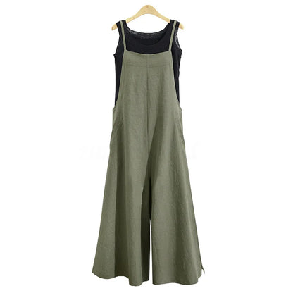 Women’s Cotton Linen Wide Leg Jumpsuit 5XL