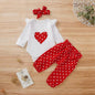 3PCS Baby Girl Clothes Set Long Sleeve Romper Pant Headband