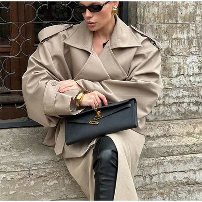 Solid Lace Up Trench Coat Women Full Sleeve Windbreak