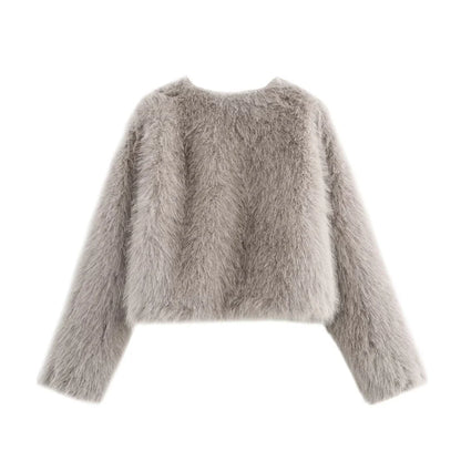 Women's Faux Fur Round Neck Short Jacket