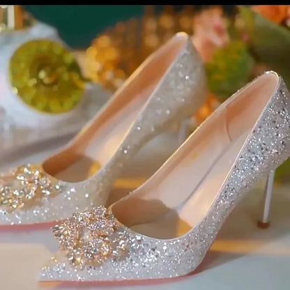 Elegant Crystal Pointed Toe High Heel Pumps for Women