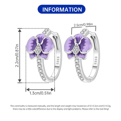 S925 Sterling Silver Iris Flower Hoop Earrings for Women