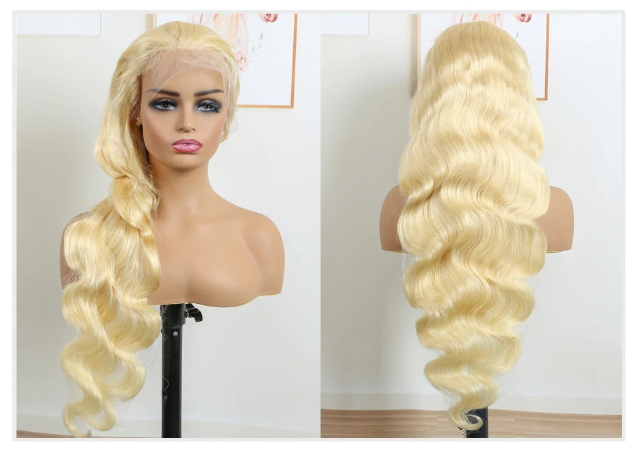 613 Honey Blonde Body Wave Human Hair Wig 360 Lace Frontal