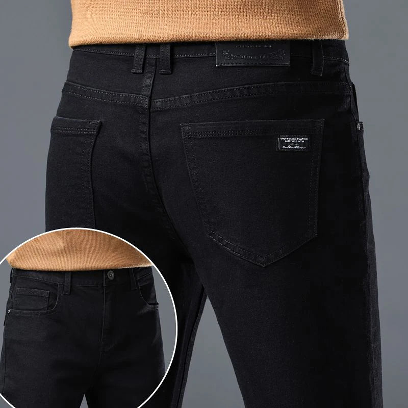 Men's Slim Denim Jeans Casual Elastic Trousers Black Gray