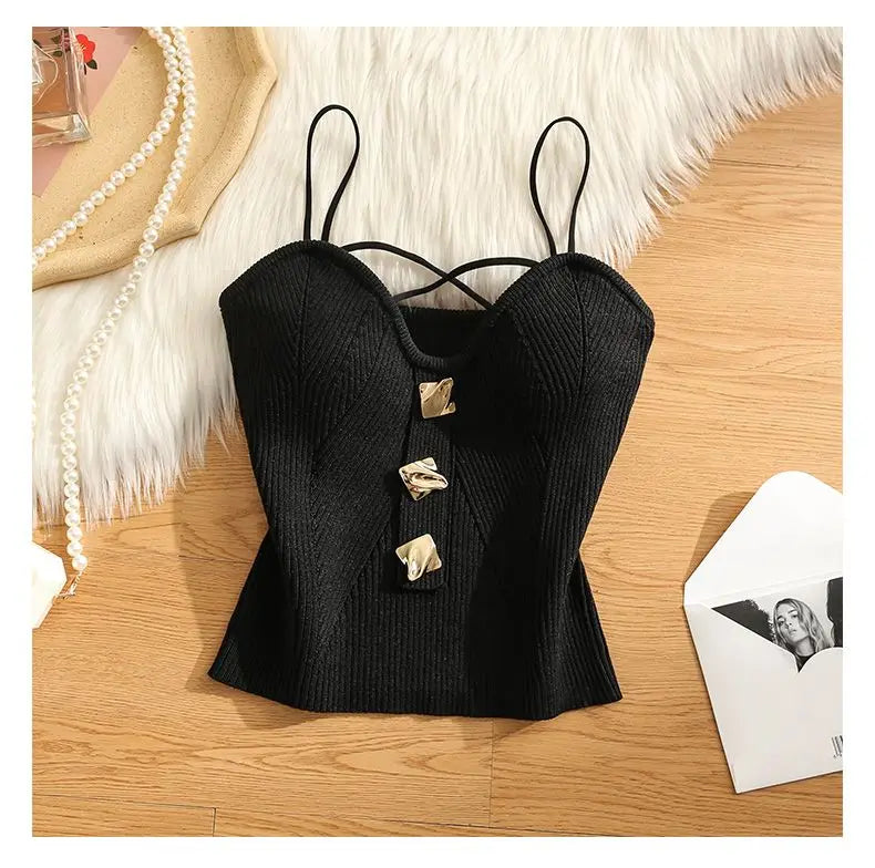 Knitted Camisole Tank Top for Women Summer Outerwear