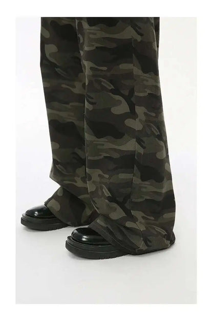 IEFB Vintage Camouflage Men's Loose Denim Jeans Old Blue
