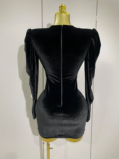 White Velvet Sexy Mesh Short Dress with Crystals