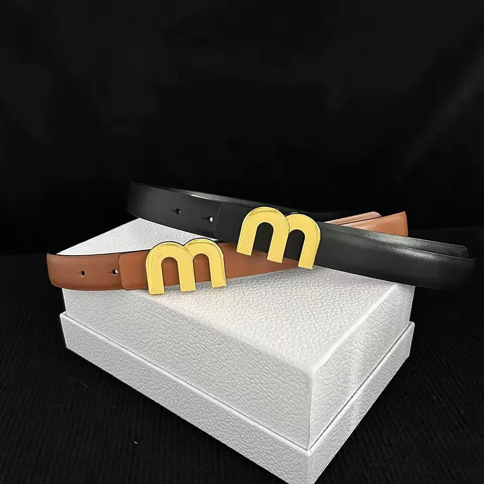 Thin 2.5cm Cowhide Leather Waist Belt for Women