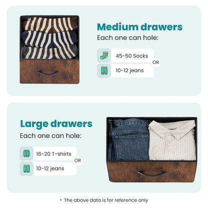JHK Modern Wooden Dresser with 7 Fabric Drawers