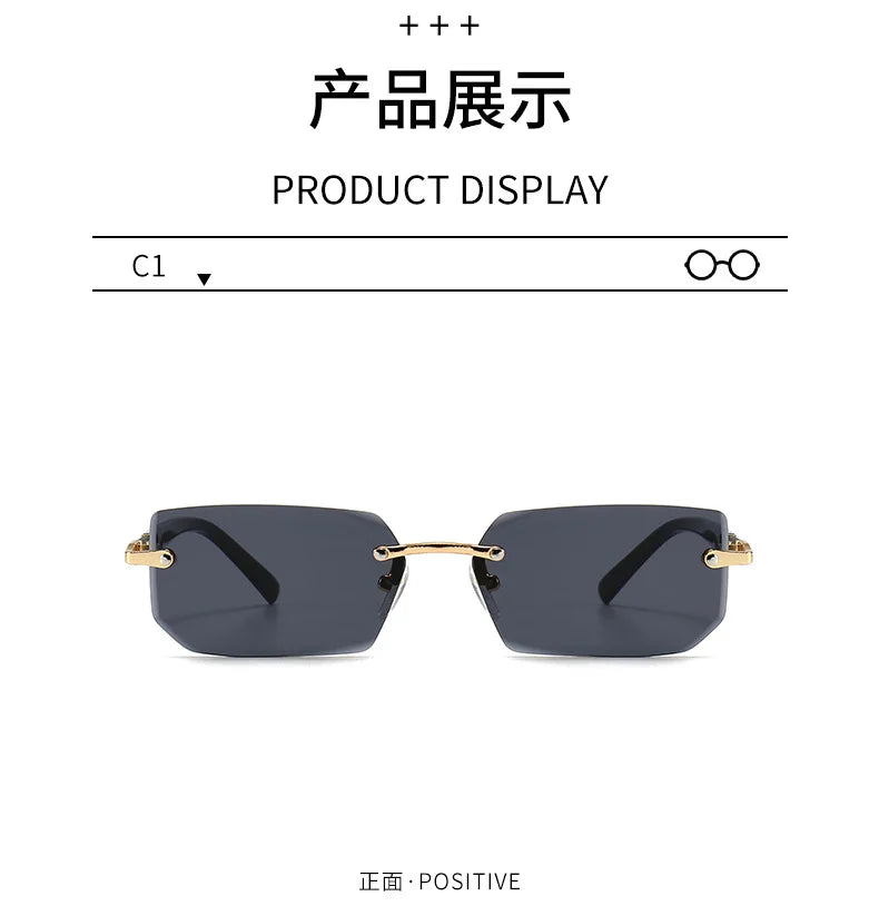 Rimless Rectangle Sunglasses for Women and Men