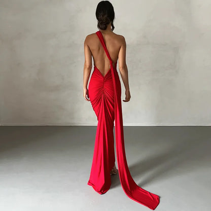 Hugcitar One Shoulder Backless Maxi Dress Women