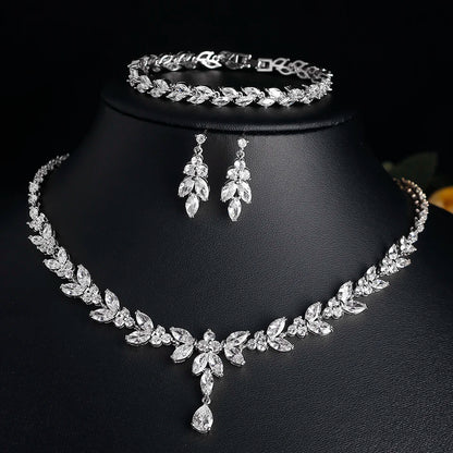ZAKOL Brilliant Zirconia Leaf Jewelry Set for Women