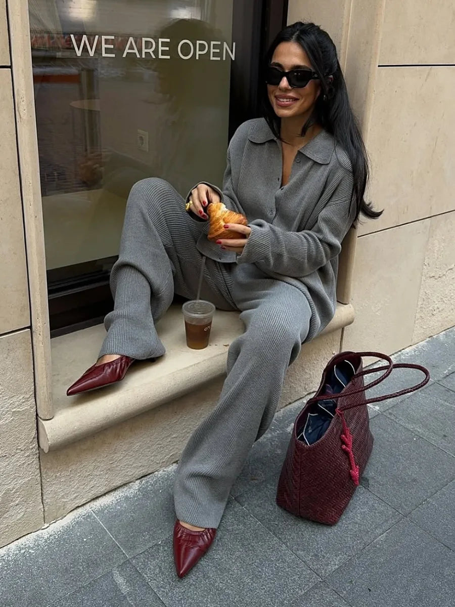 Knit Cardigan Pants Set for Women - Thick and Warm Outfit