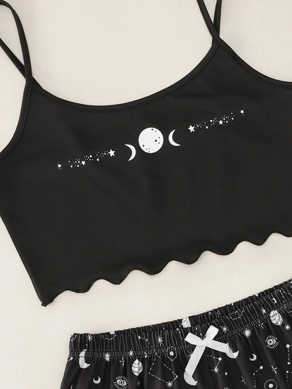 Women's Summer Pajamas Set Sleeveless Crop Top and Shorts