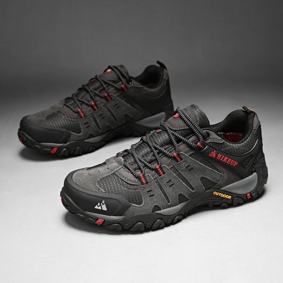 HIKEUP Men's Suede Leather Hiking Shoes Black Gray Khaki