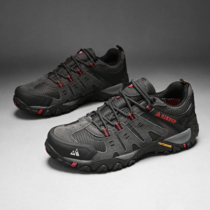 HIKEUP Men's Suede Leather Hiking Shoes Black Gray Khaki