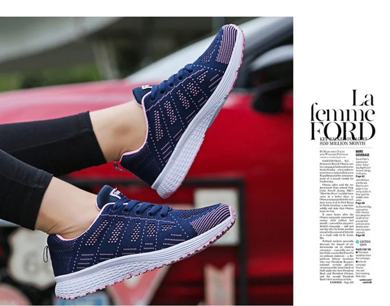 Women Breathable Mesh Flat Sneakers White
