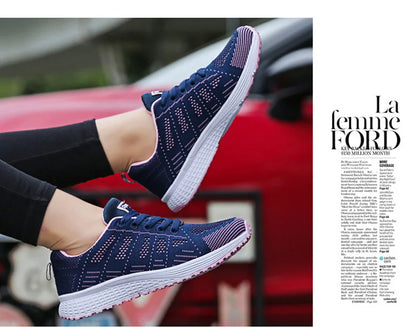 Women Breathable Mesh Flat Sneakers White