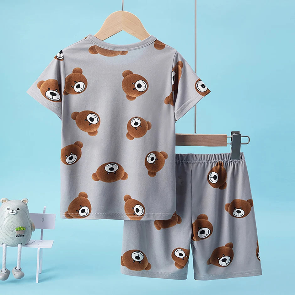 Children's Casual Joker Bear Print Pajama Set