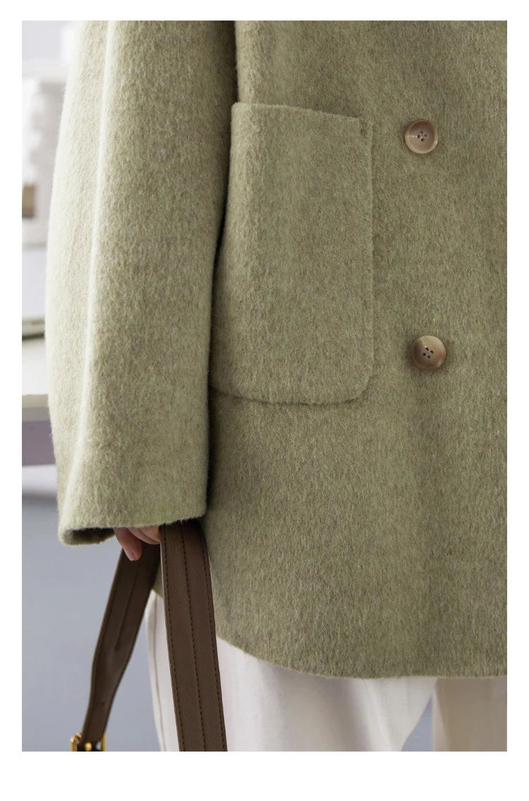 Women's Woolen Double Breasted Jacket Office Lady Outerwear