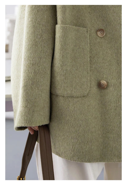 Women's Woolen Double Breasted Jacket Office Lady Outerwear