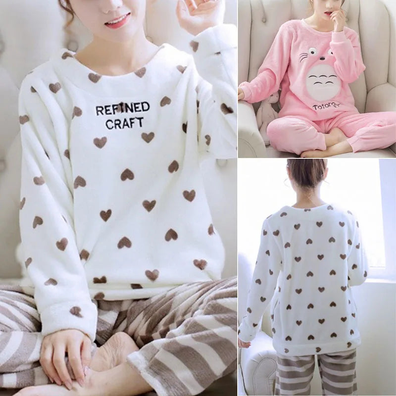 Winter Flannel Couple Pajamas Robe in Coral Velvet