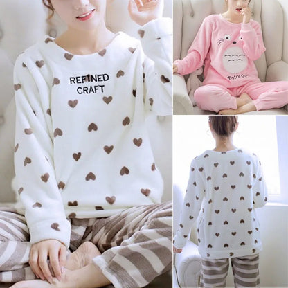 Winter Flannel Couple Pajamas Robe in Coral Velvet