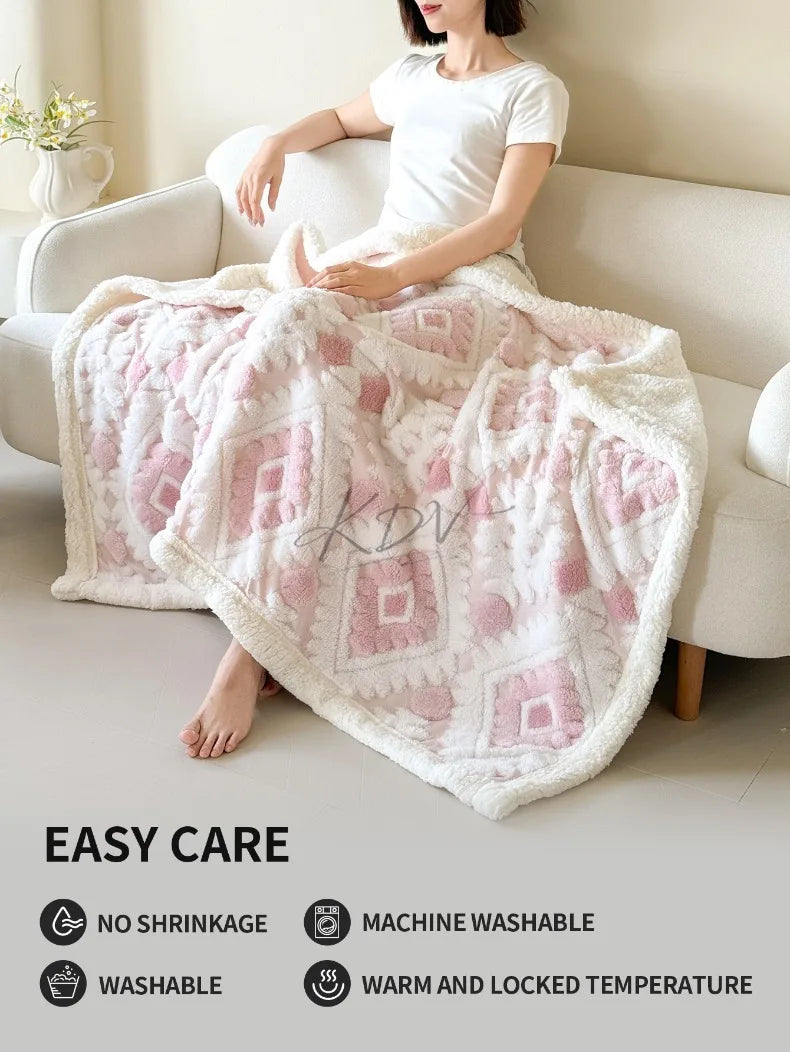 Geometric Jacquard Fleece Blanket Double Layer Taffeta
