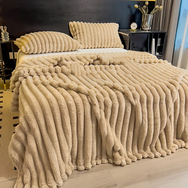 Thickened Wide Striped Flannel Multifunctional Blanket