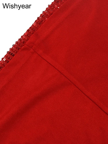 Luxury Red Hooded Dress for Women with Sequins