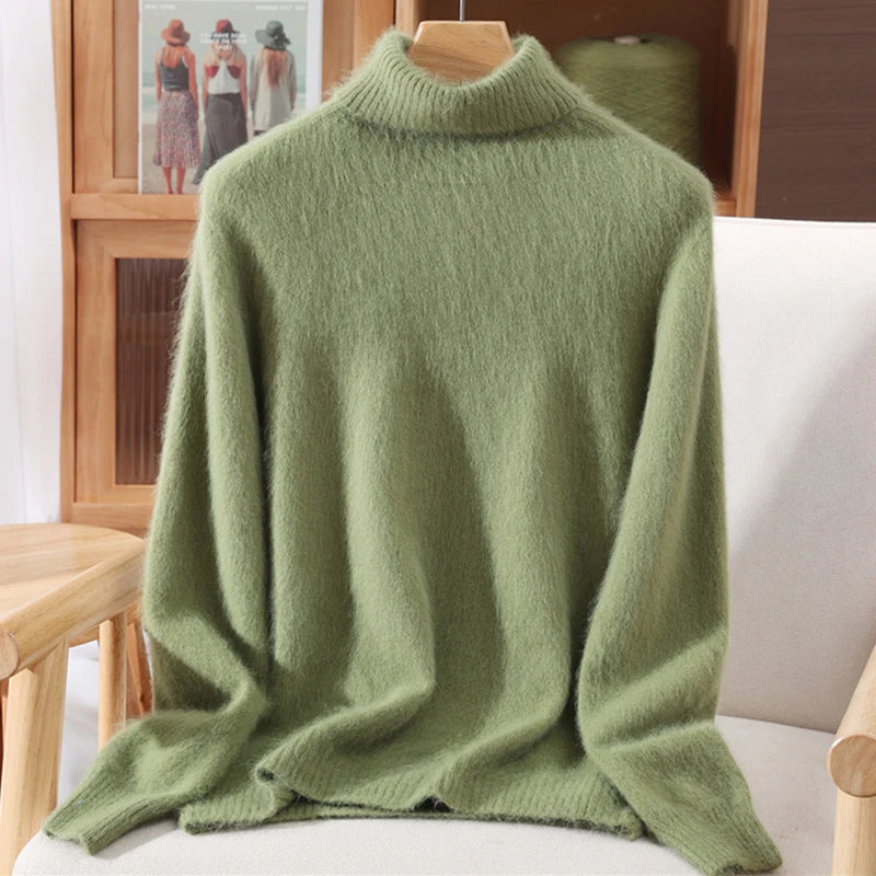 Mink Fur High Collar Pullover Sweater for Women